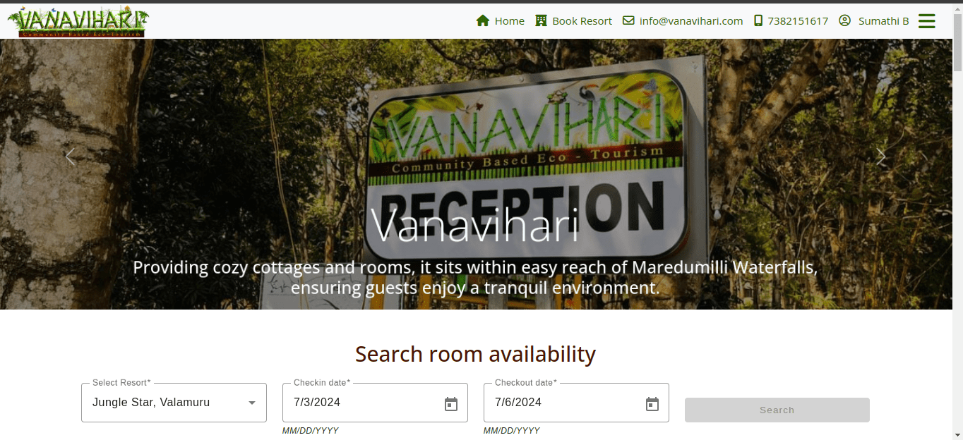 Vanavihari webpage screenshot